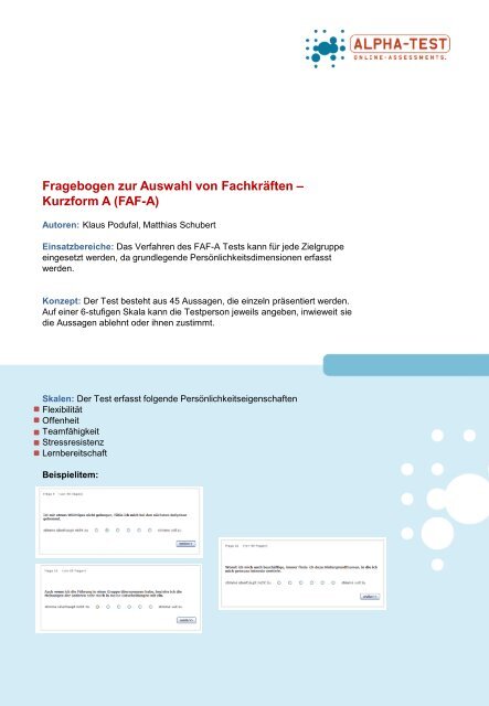 Fragebogen zur Auswahl von Fachkräften ... - Alpha-test GmbH