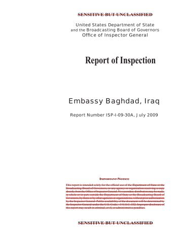 Inspection of Embassy Baghdad, Iraq (ISP-I-09-30A) - OIG - US ...