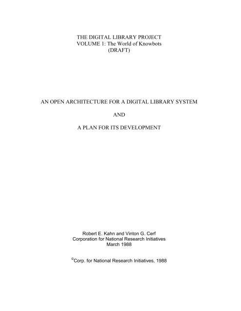 THE DIGITAL LIBRARY PROJECT VOLUME 1 - Corporation for ...