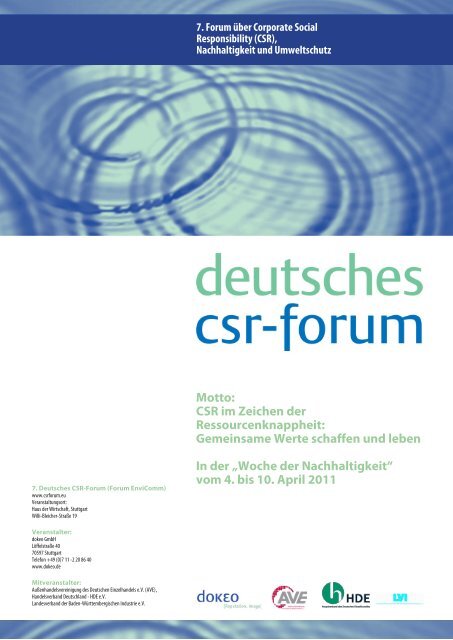 Motto: CSR im Zeichen der Ressourcenknappheit: Gemeinsame Werte ...