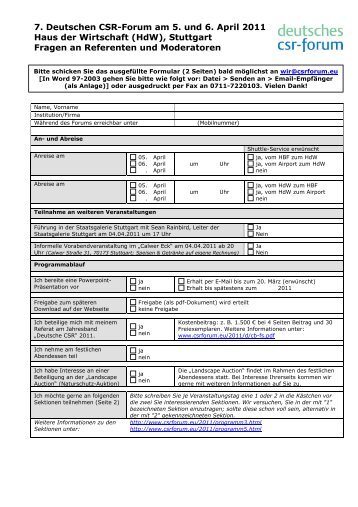 7. Deutschen CSR-Forum am 5. und 6. April 2011 Haus der Wirtschaft ...