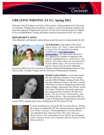 CREATIVE WRITING AT UC, Spring 2012 - University of Cincinnati