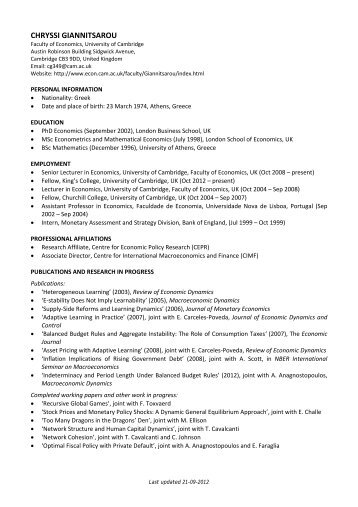 Current CV - Faculty of Economics - University of Cambridge