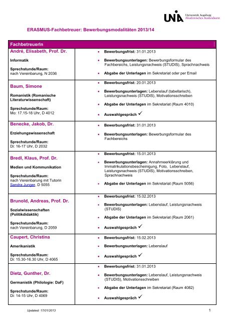 ERASMUS-Fachbetreuer: Bewerbungsmodalitäten 2013/14 ...