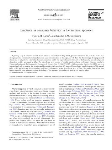 Emotions in consumer behavior: a hierarchical approach