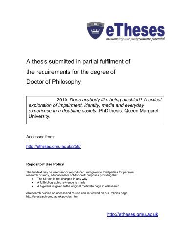A Thesis Submitted in Partial Fulfillment of the Requirements