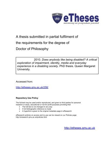 A thesis submitted in partial fulfilment of - Etheses - Queen Margaret ...