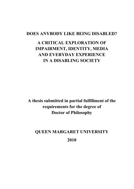 A thesis submitted in partial fulfilment of - Etheses - Queen Margaret ...
