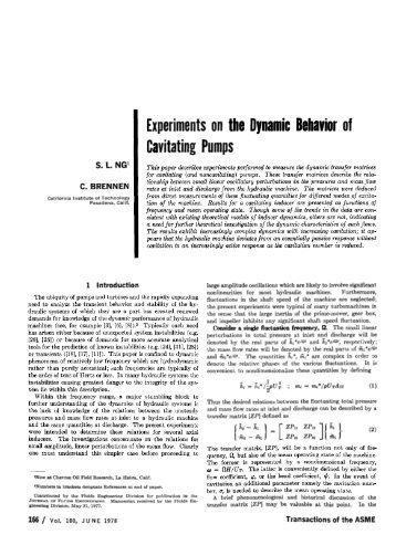 Experiments on the Dynamic Behavior of Cavitating Pumps