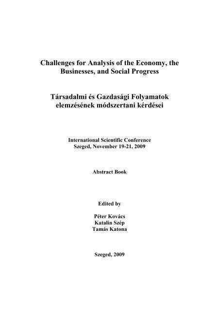 Challenges for Analysis of the Economy, the Businesses, and Social ...
