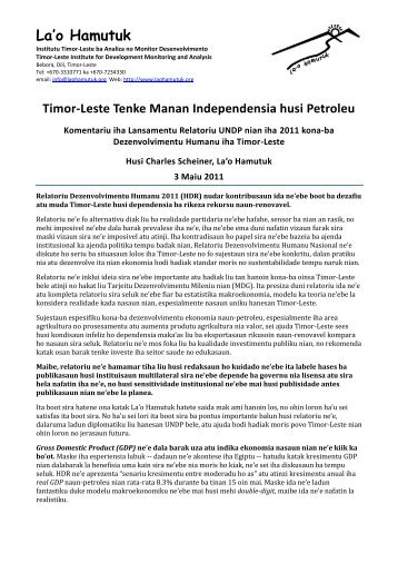 Launch of UNDP 2011 Timor-Leste Human ... - La'o Hamutuk