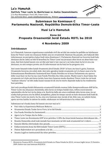 submisaun ba Orsamentu Jeral Estadu 2010 - La'o Hamutuk