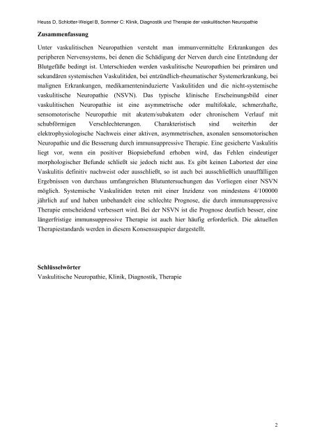 Klinik, Diagnostik und Therapie der vaskulitischen Neuropathie