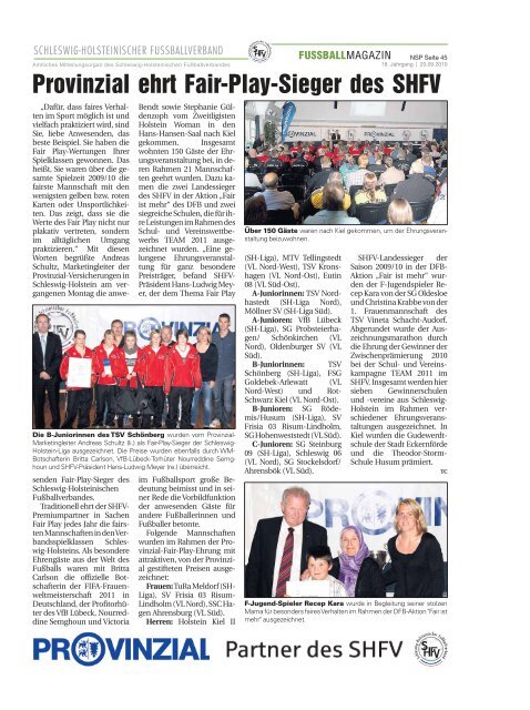 FUSSBALLMAGAZIN - Schleswig-Holsteinischer Fussballverband eV