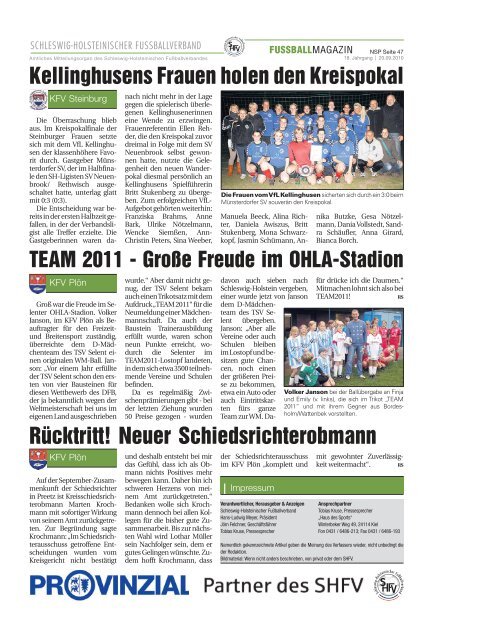 FUSSBALLMAGAZIN - Schleswig-Holsteinischer Fussballverband eV