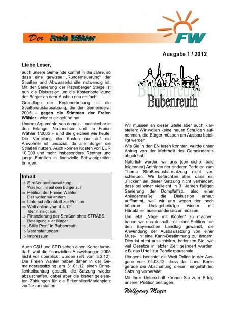 Ausgabe 2012-01 - Freie Wähler Bubenreuth