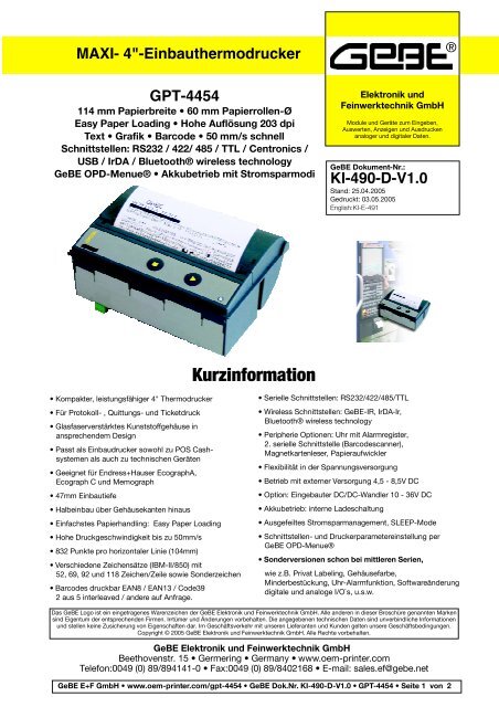 MAXI- 4"-Einbauthermodrucker GPT-4454