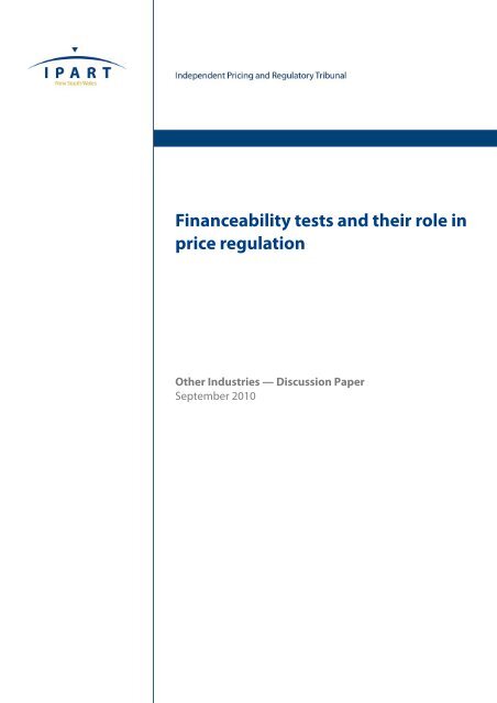 Financeability tests and their role in price regulation - IPART - NSW ...