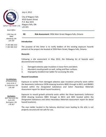 Risk Assessment Letter - City of Niagara Falls