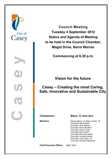 Agenda Front Cover & TOC - City of Casey