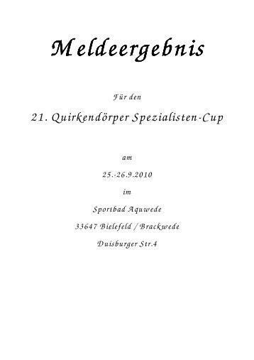 21. Quirkendörper Spezialisten-Cup - Schwimm-Team Bielefeld