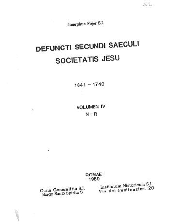 DEFUNCTI SECUNDI SAECULI SOCIET A TIS JESU