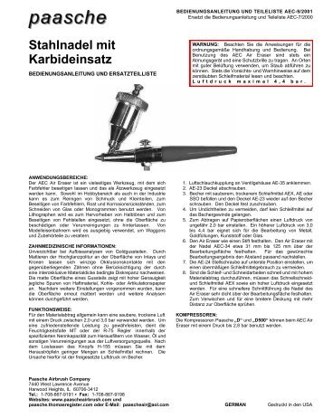 Paasche Eraser ArtNr.: 921 Bedienungsanleitung (102kb)