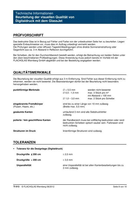 TI 013 Visuelle Qualität von Digitaldruck mit dem - FLACHGLAS ...