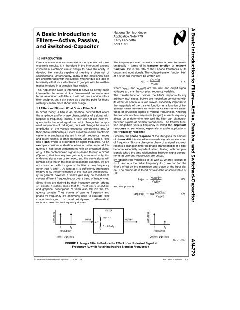 A Basic Introduction to Filters - Active, Passive and Switched-Capacitor