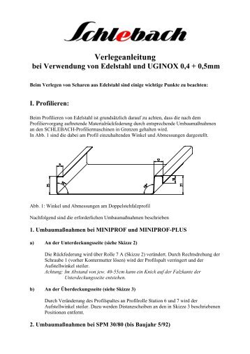 Verlegeanleitung bei Verwendung von Edelstahl und UGINOX 0,4 + ...