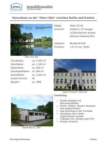 Kurzexposé Herrenhaus Gorgast - Immobilienmakler - Christian ...