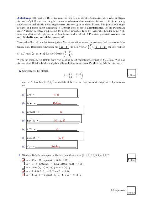 Bitte kreuzen Sie bei den Multiple-Choice-Aufgaben alle richtigen ...