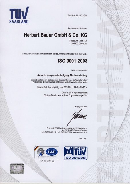Herbert Bauer GmbH & Co. KG ISO 9001:2008