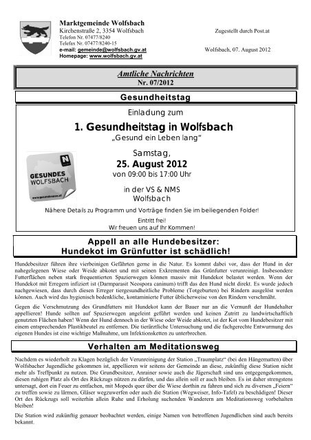 1. Gesundheitstag in Wolfsbach - Marktgemeinde Wolfsbach