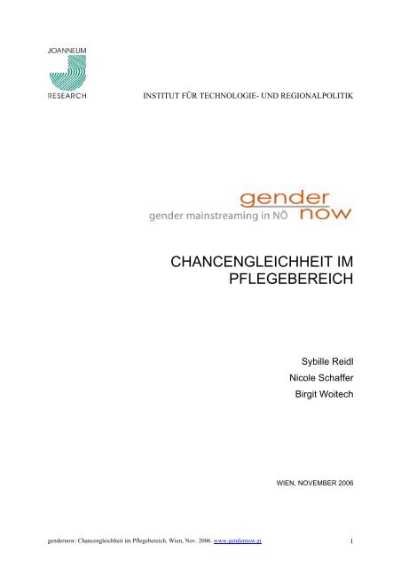 chancengleichheit im pflegebereich - gendernow......gender ...