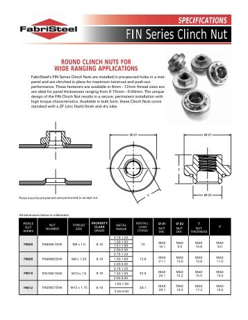 FIN Series Clinch Nut Specifications - FabriSteel Products, Inc.