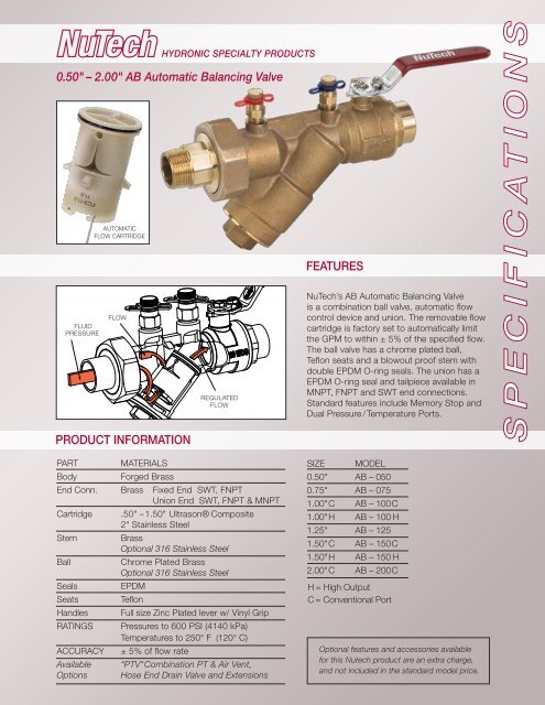 AB Automatic Balancing Valve - NuTech: Hydronic Specialty Products