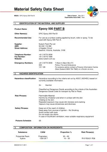 EPiC Epoxy 500 Part B MSDS