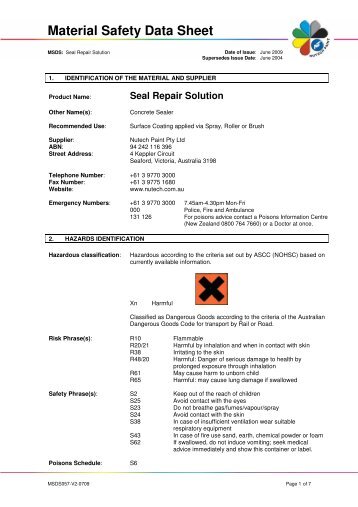 Nutech Seal Repair Solution MSDS