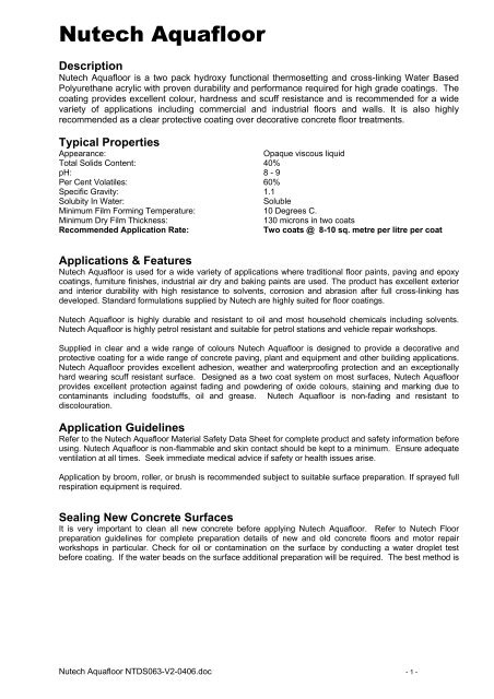 Nutech Aquafloor Data Sheet