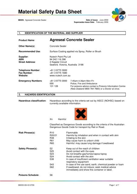 Nutech Agreseal MSDS