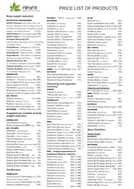 Full Product List  Herbalife Eswatini