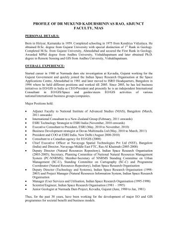 Profile of dr mukund kadursrinivas rao, adjunct faculty - National ...