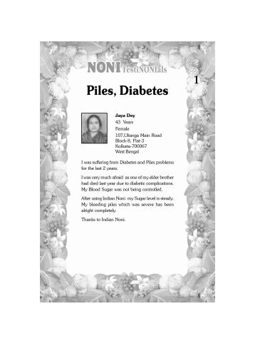 Piles, Diabetes - World Noni Research Foundation