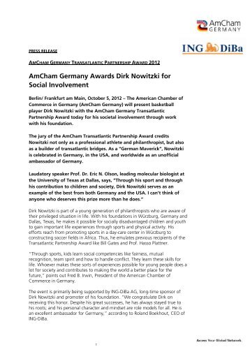 AmCham Germany Awards Dirk Nowitzki for Social Involvement