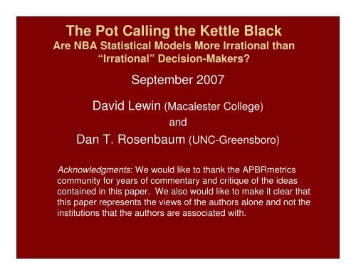 The Pot Calling the Kettle Black - American Statistical Association