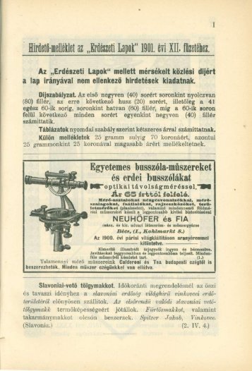 Hirdető-melléklet - az "Erdészeti Lapok" 1901. évi XII