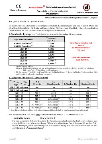 normatherm ® Stahlheizkesselbau GmbH Preisliste - Der Heizungs ...
