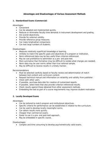 Pros and Cons of Various Assessment Methods - Morningside College