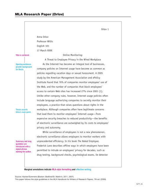 MLA Research Paper (Orlov) - Bedford/St. Martin's